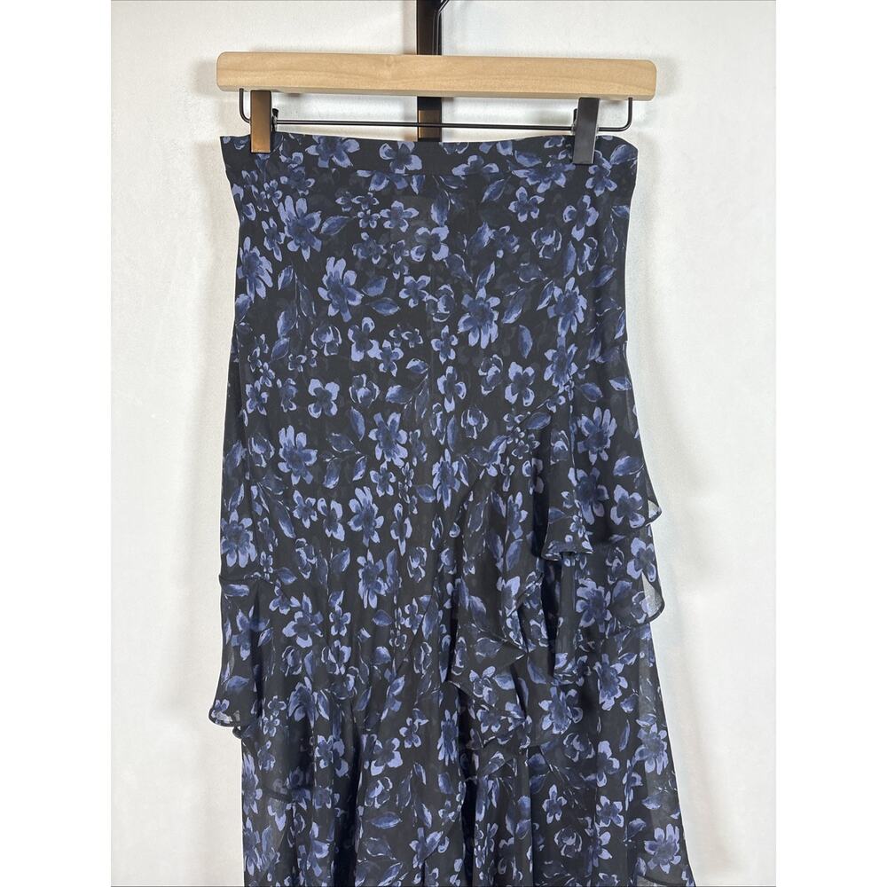 MISA Los Angeles Floral Maxi Skirt Women's Small Black Blue Slit Ruffles Whimsy - Picture 2 of 11